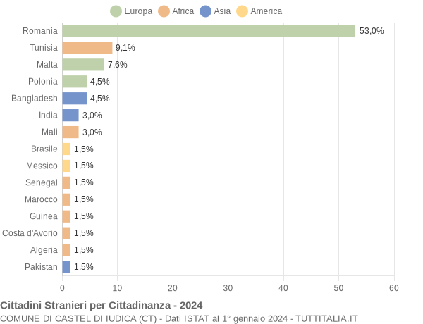 Grafico cittadinanza stranieri - Castel di Iudica 2024