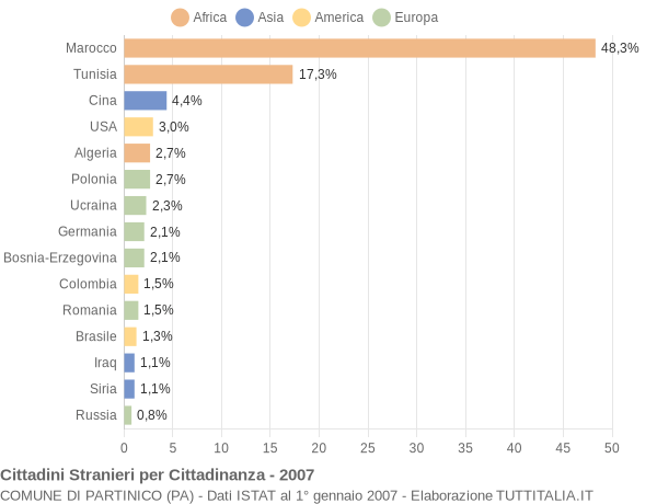 Grafico cittadinanza stranieri - Partinico 2007