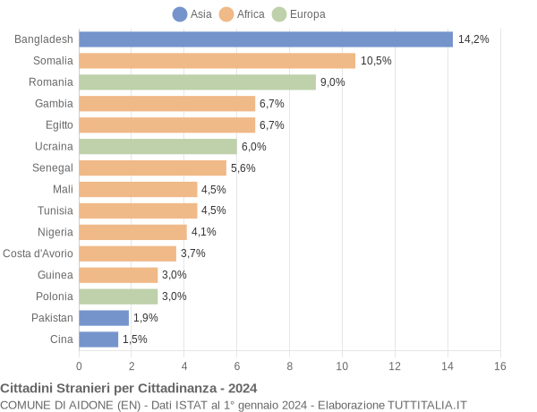 Grafico cittadinanza stranieri - Aidone 2024