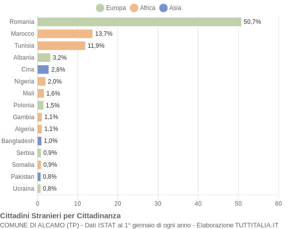 Grafico cittadinanza stranieri - Alcamo 2015