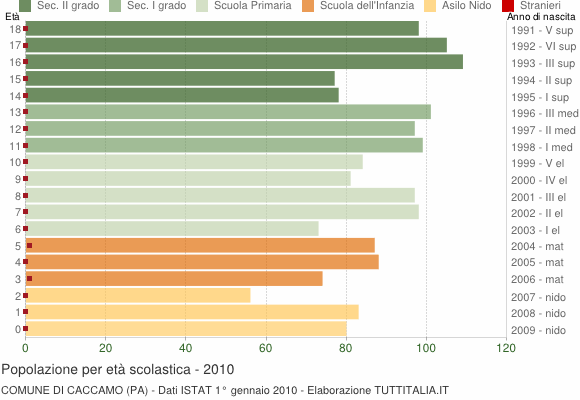 Grafico Popolazione in età scolastica - Caccamo 2010