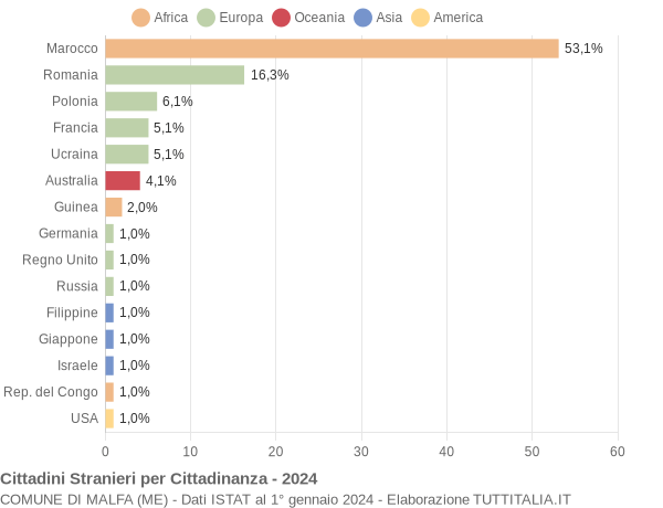 Grafico cittadinanza stranieri - Malfa 2024