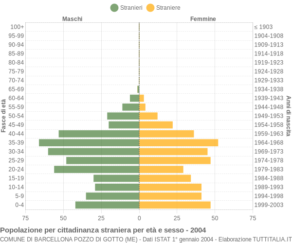Grafico cittadini stranieri - Barcellona Pozzo di Gotto 2004
