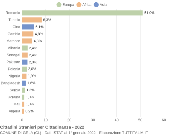 Grafico cittadinanza stranieri - Gela 2022