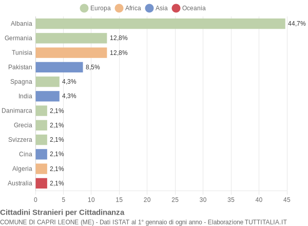 Grafico cittadinanza stranieri - Capri Leone 2004