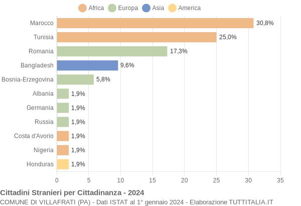 Grafico cittadinanza stranieri - Villafrati 2024