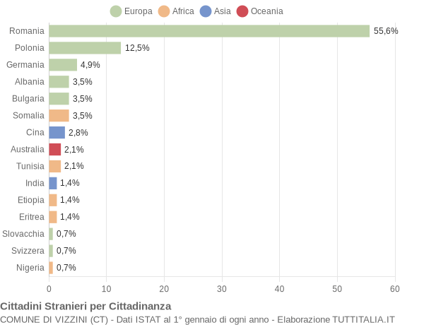 Grafico cittadinanza stranieri - Vizzini 2010