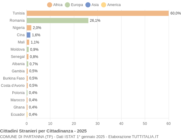 Grafico cittadinanza stranieri - Partanna 2025