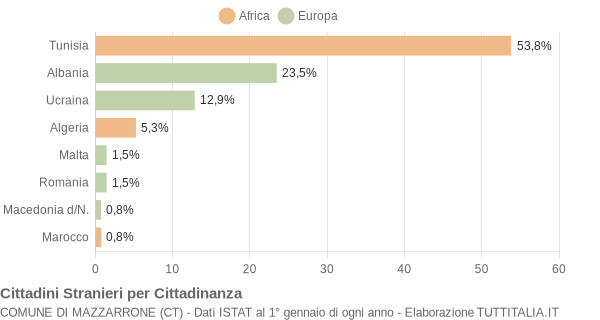 Grafico cittadinanza stranieri - Mazzarrone 2005