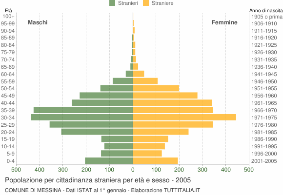 Grafico cittadini stranieri - Messina 2005