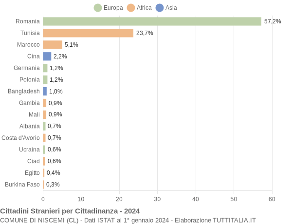 Grafico cittadinanza stranieri - Niscemi 2024