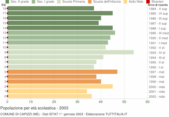 Grafico Popolazione in età scolastica - Capizzi 2003