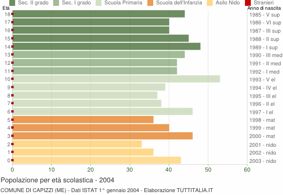 Grafico Popolazione in età scolastica - Capizzi 2004