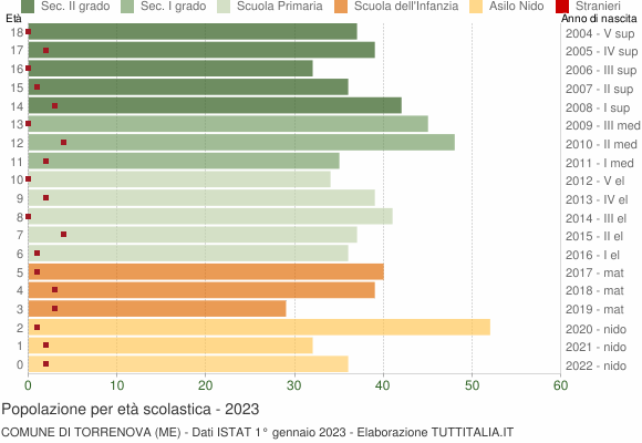 Grafico Popolazione in età scolastica - Torrenova 2023