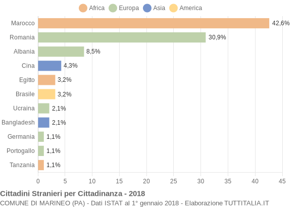 Grafico cittadinanza stranieri - Marineo 2018