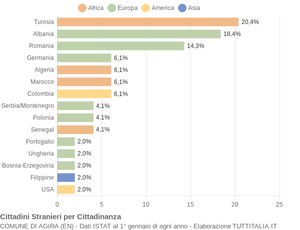 Grafico cittadinanza stranieri - Agira 2005