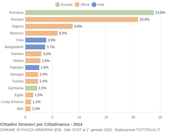 Grafico cittadinanza stranieri - Piazza Armerina 2024