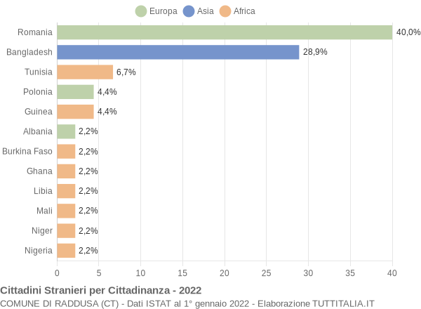 Grafico cittadinanza stranieri - Raddusa 2022