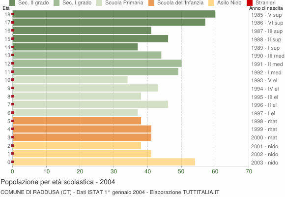 Grafico Popolazione in età scolastica - Raddusa 2004