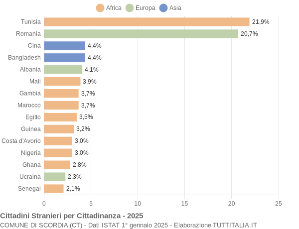 Grafico cittadinanza stranieri - Scordia 2025