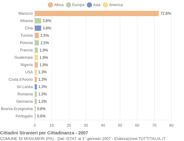 Grafico cittadinanza stranieri - Misilmeri 2007