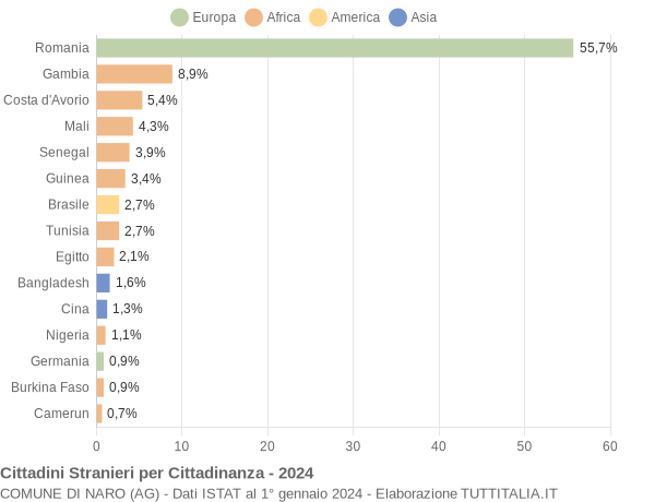 Grafico cittadinanza stranieri - Naro 2024