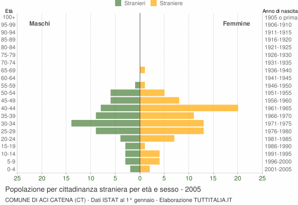 Grafico cittadini stranieri - Aci Catena 2005