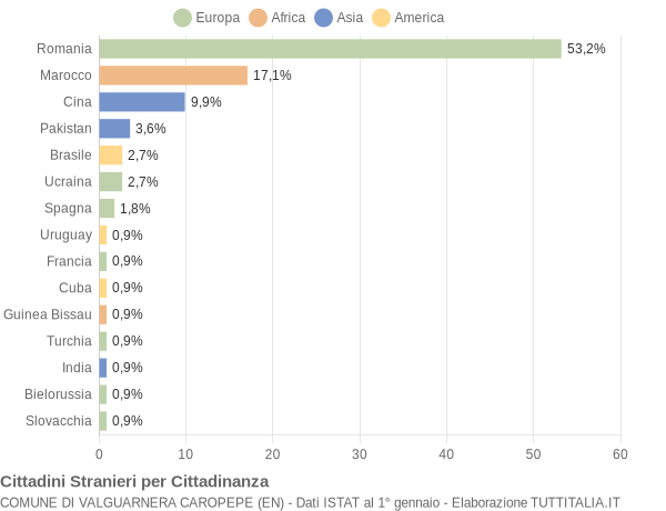 Grafico cittadinanza stranieri - Valguarnera Caropepe 2019