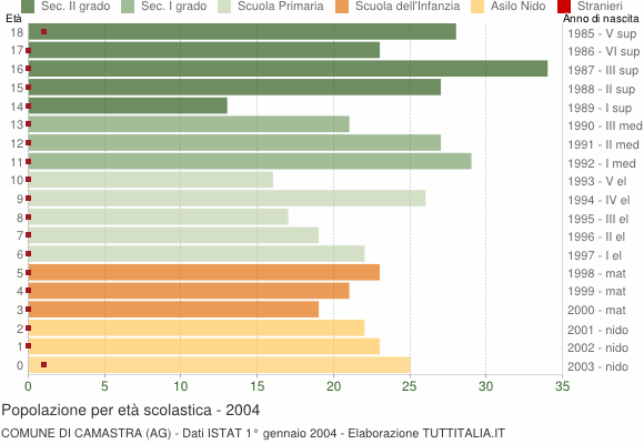Grafico Popolazione in età scolastica - Camastra 2004
