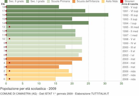 Grafico Popolazione in età scolastica - Camastra 2009