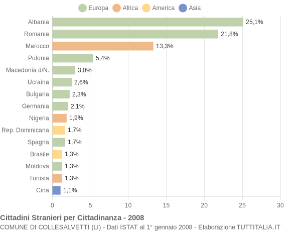 Grafico cittadinanza stranieri - Collesalvetti 2008