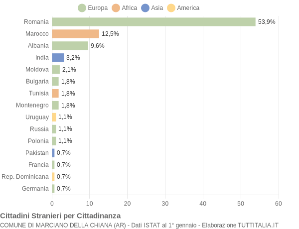 Grafico cittadinanza stranieri - Marciano della Chiana 2011