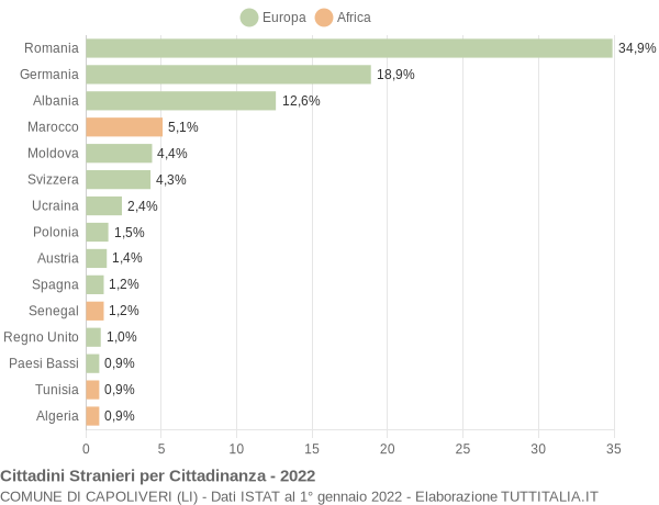 Grafico cittadinanza stranieri - Capoliveri 2022