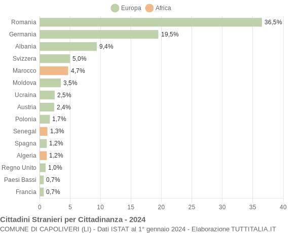 Grafico cittadinanza stranieri - Capoliveri 2024