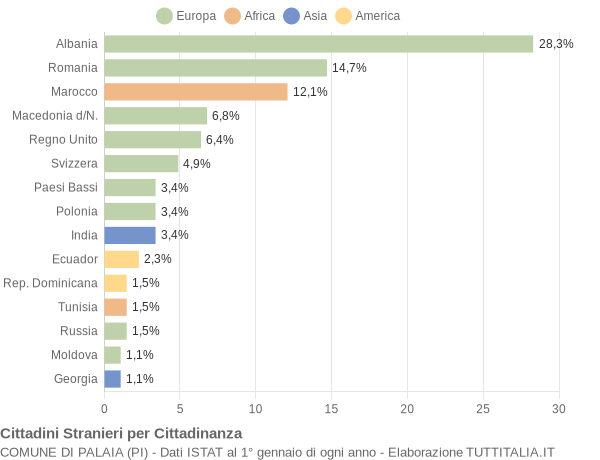 Grafico cittadinanza stranieri - Palaia 2011