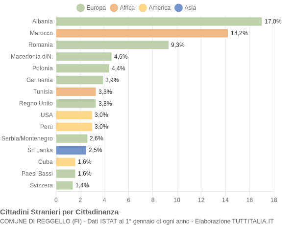 Grafico cittadinanza stranieri - Reggello 2006