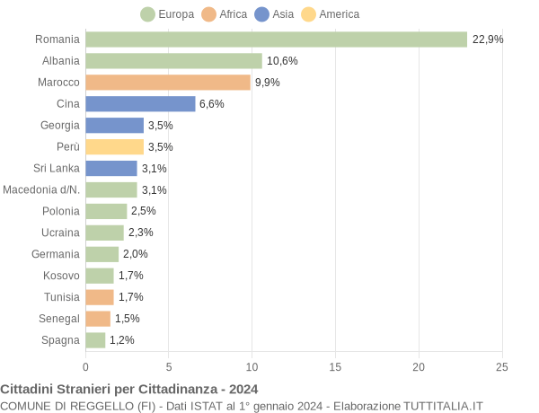 Grafico cittadinanza stranieri - Reggello 2024