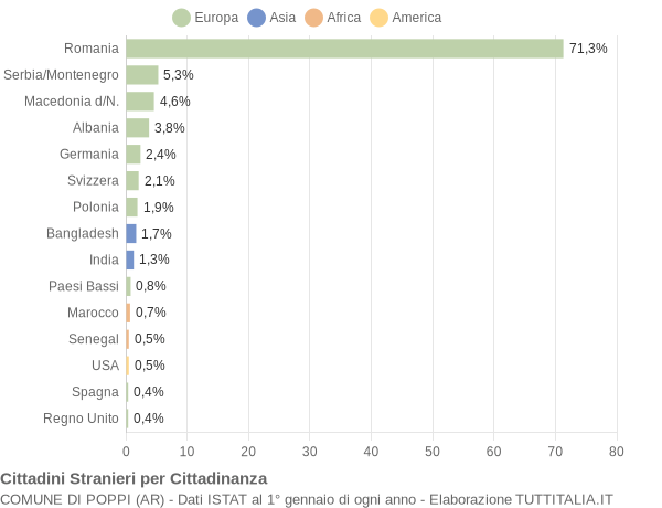 Grafico cittadinanza stranieri - Poppi 2008