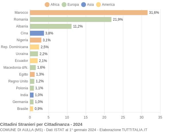 Grafico cittadinanza stranieri - Aulla 2024