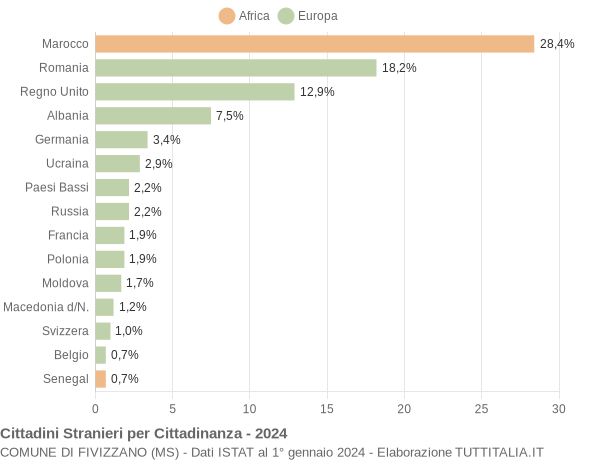 Grafico cittadinanza stranieri - Fivizzano 2024