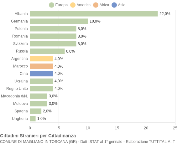 Grafico cittadinanza stranieri - Magliano in Toscana 2004