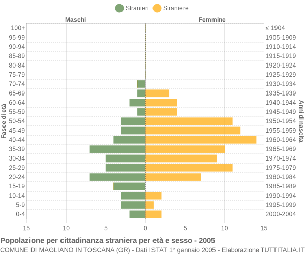 Grafico cittadini stranieri - Magliano in Toscana 2005