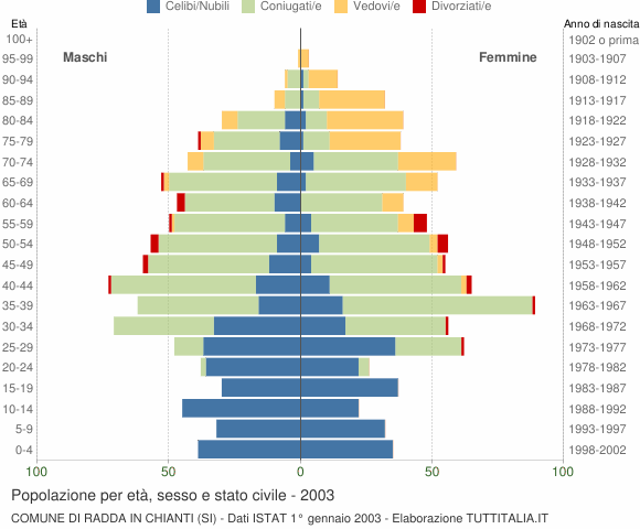 Grafico Popolazione per età, sesso e stato civile Comune di Radda in Chianti (SI)