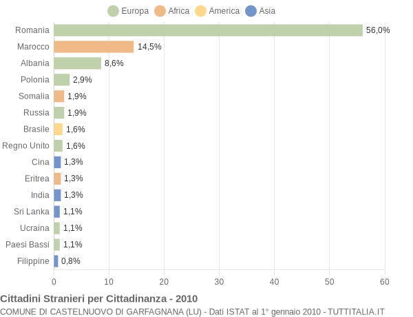 Grafico cittadinanza stranieri - Castelnuovo di Garfagnana 2010
