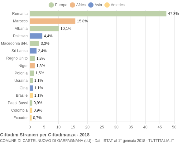 Grafico cittadinanza stranieri - Castelnuovo di Garfagnana 2018