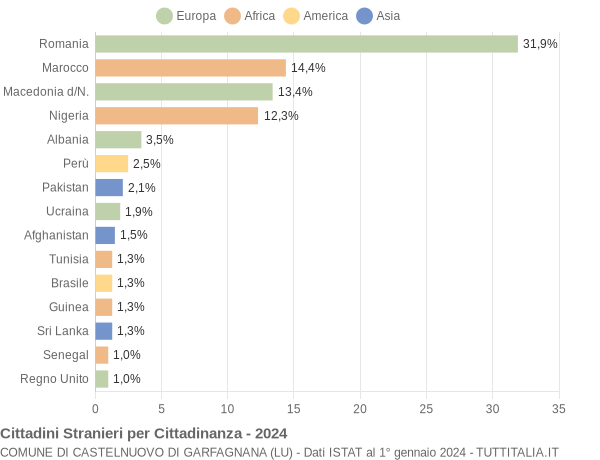 Grafico cittadinanza stranieri - Castelnuovo di Garfagnana 2024