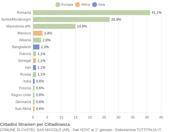 Grafico cittadinanza stranieri - Castel San Niccolò 2004