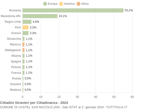 Grafico cittadinanza stranieri - Castel San Niccolò 2024