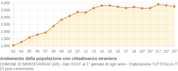 Andamento popolazione stranieri Comune di Montevarchi (AR)