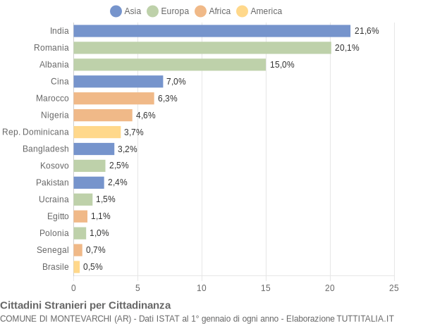 Grafico cittadinanza stranieri - Montevarchi 2019